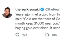 黃金吸引財富!《富爸爸窮爸爸》作者:堅持長期購買黃金 “將資金留在身邊避險生效”